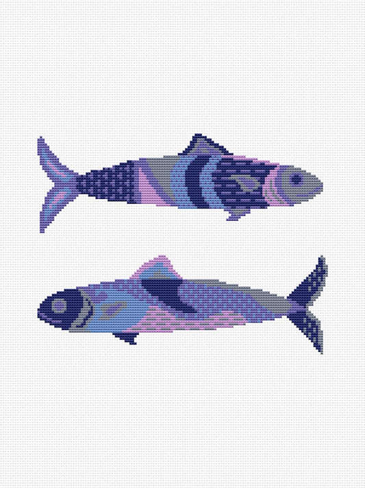blue fish cross stitch pattern