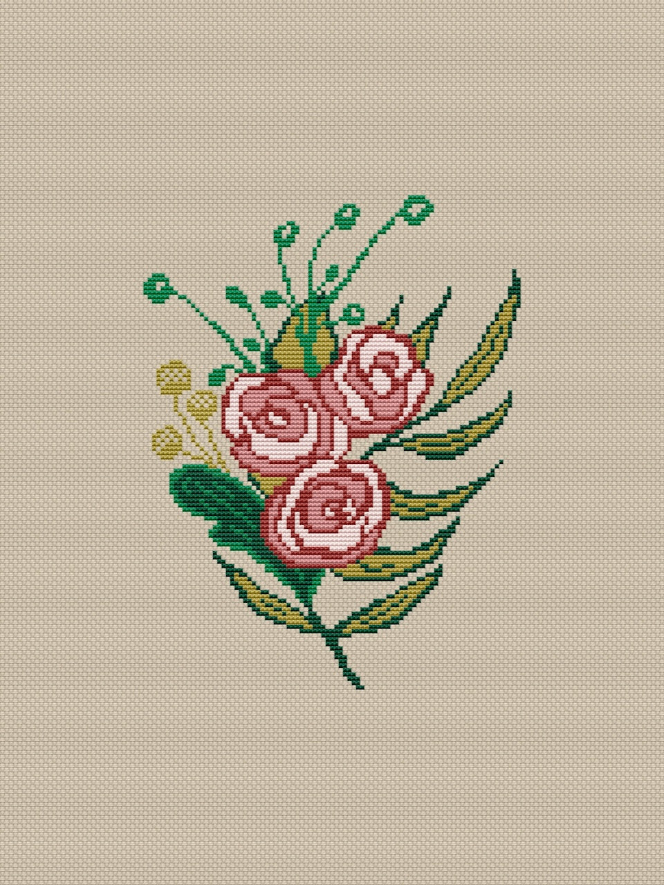 pink roses cross stitch pattern