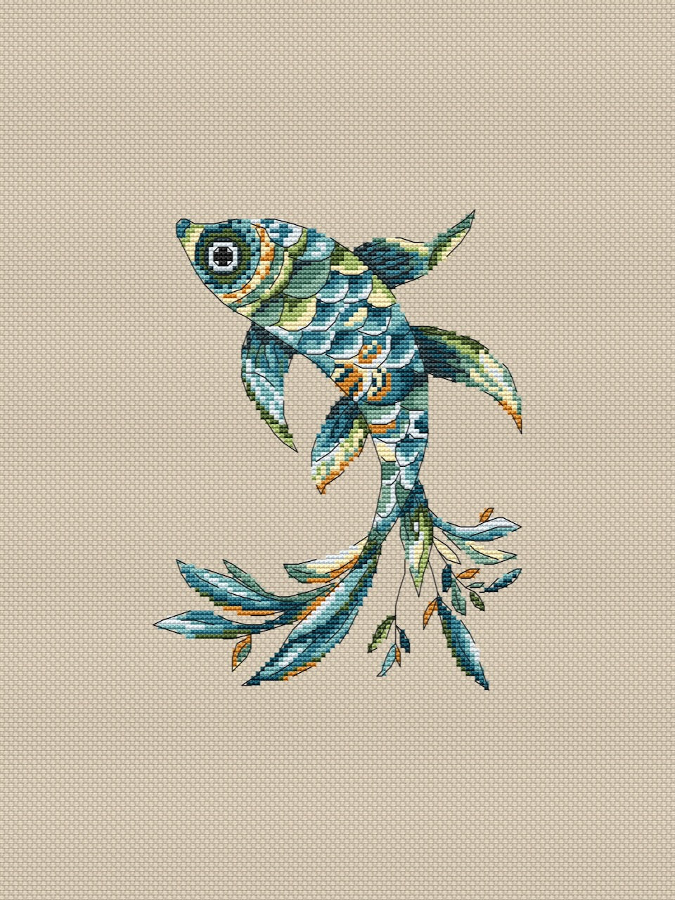 blue fish cross stitch pattern