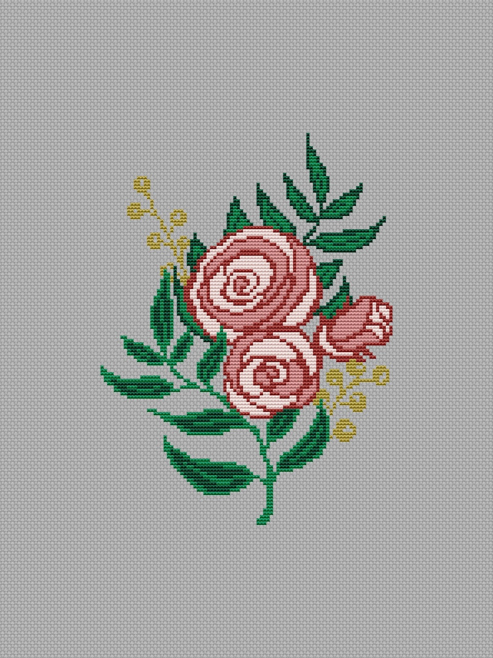 primitive red flowers cross stitch pattern