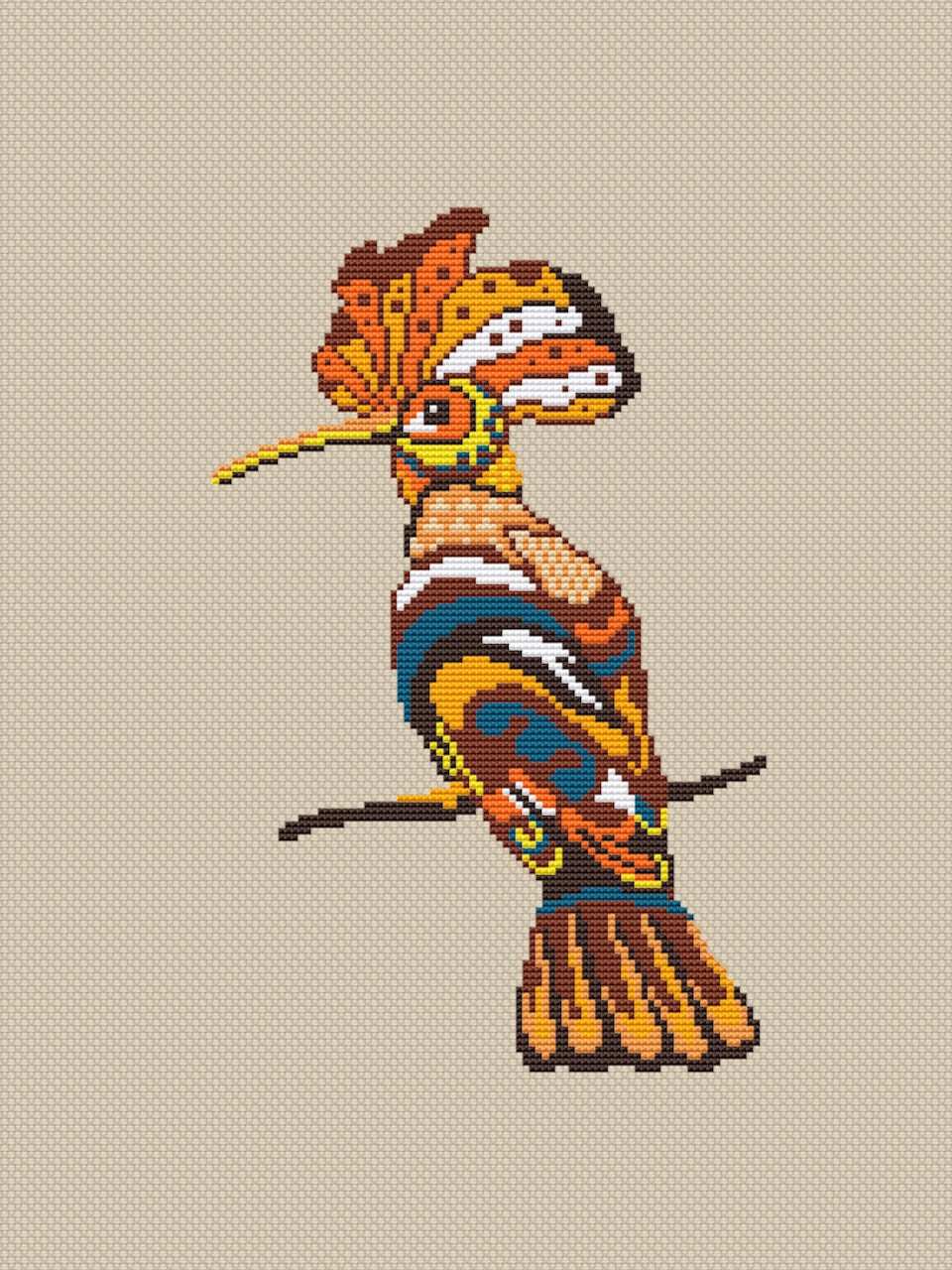 hoopoe cross stitch pattern primitive
