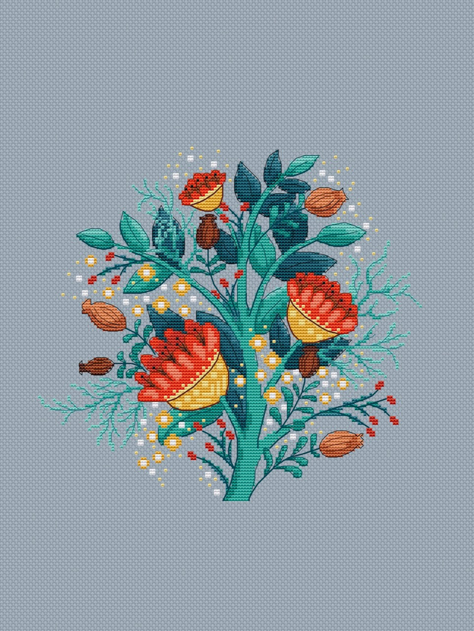 magic floral branch cross stitch pattern