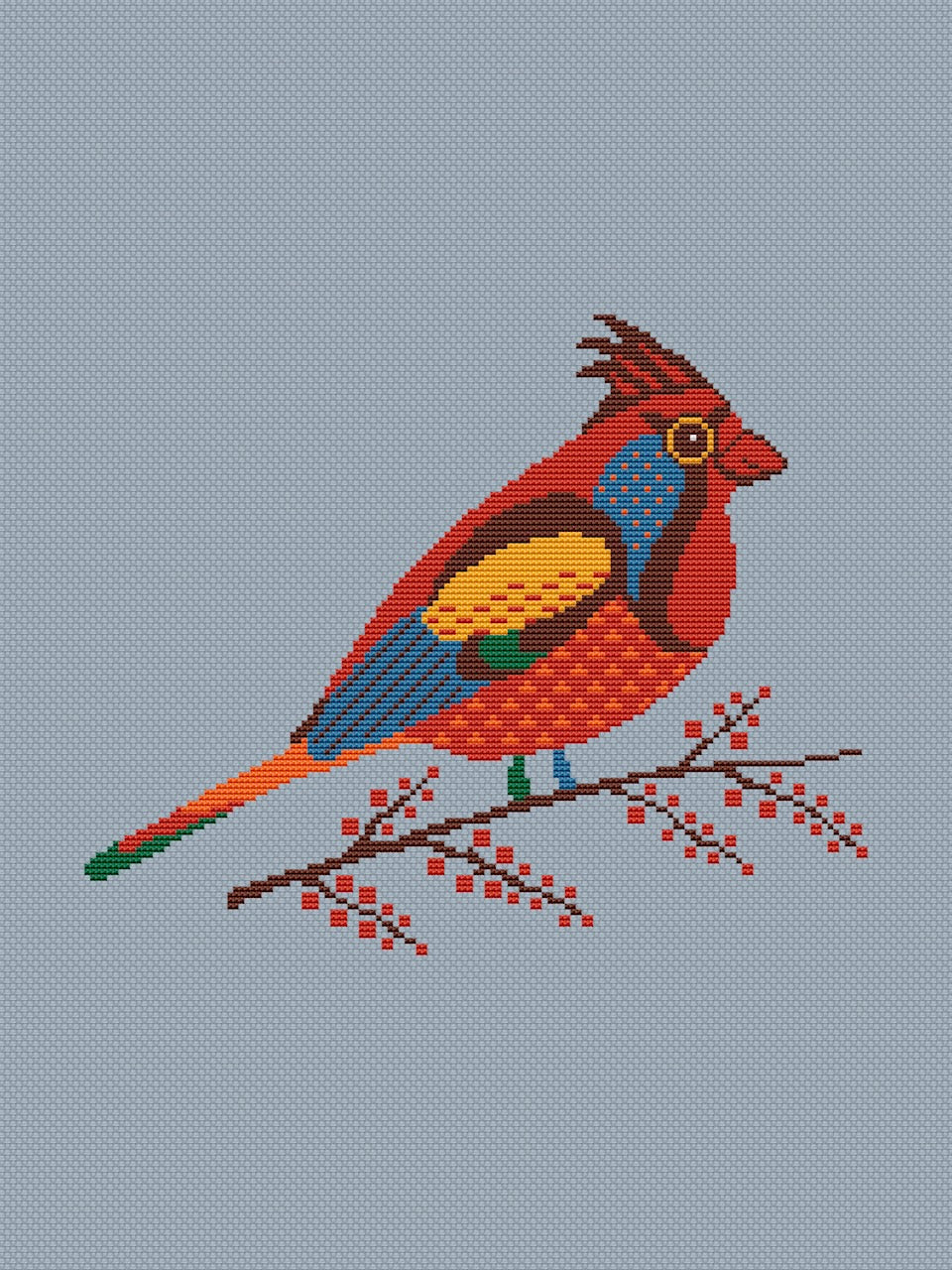 red bird cross stitch