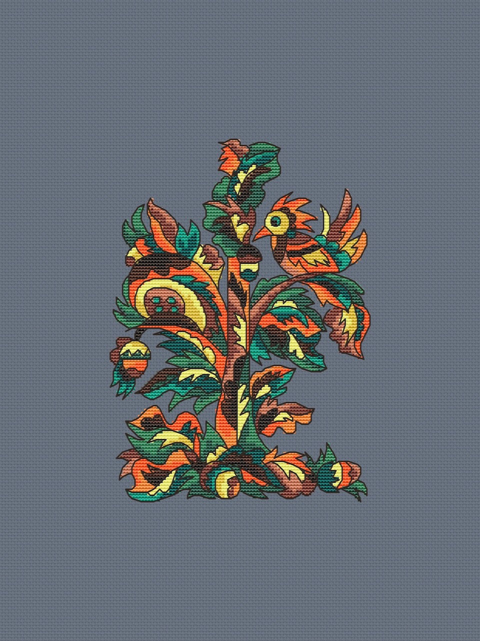 folk oak embroidery pattern