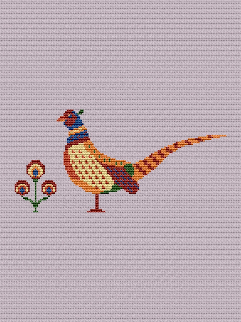 folk Pheasant cross stitch pattern