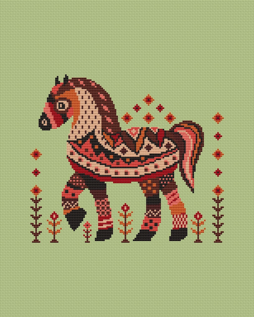 folk horse cross stitch pattern