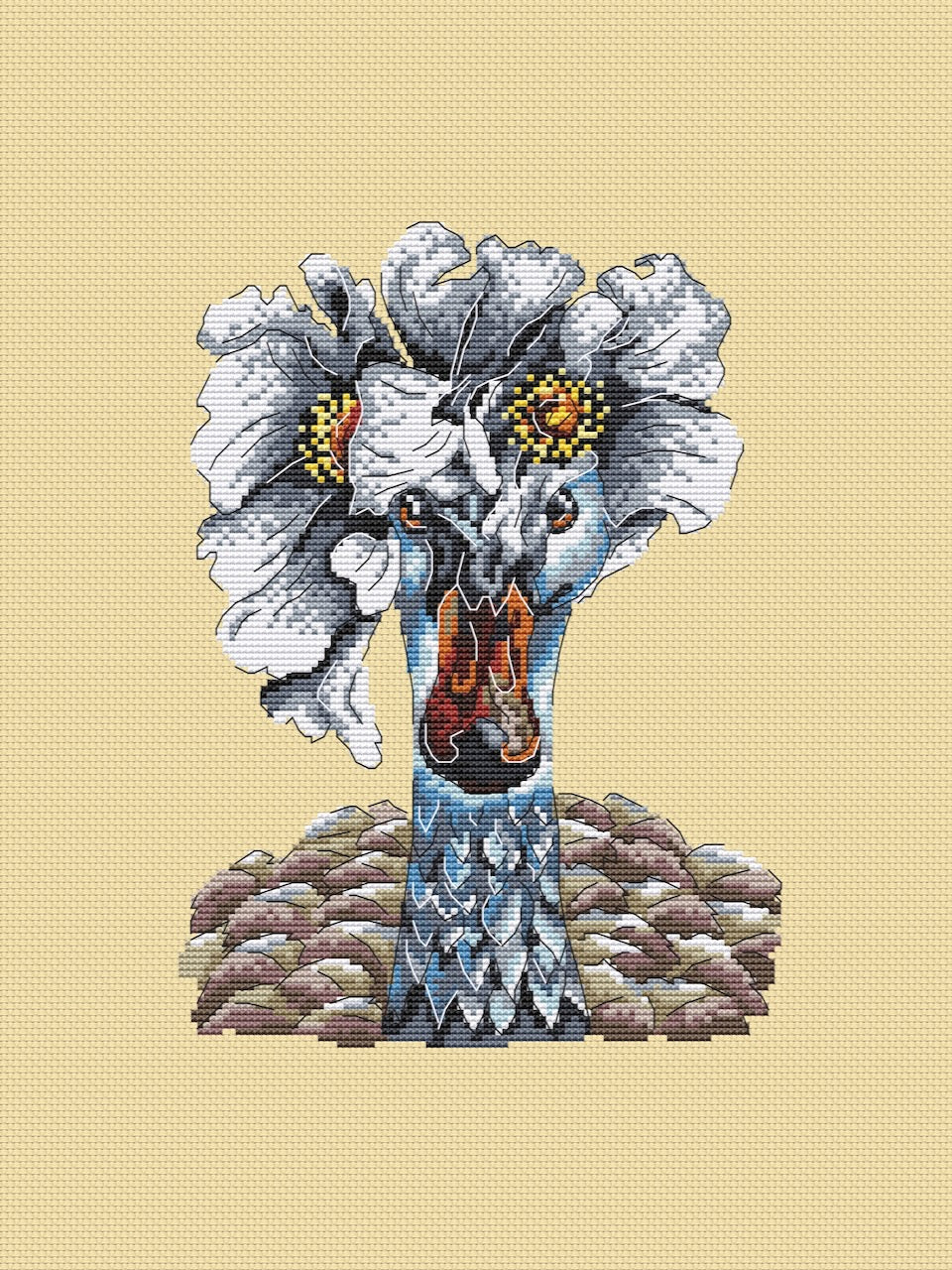 goose with flowers cross stitch pattern