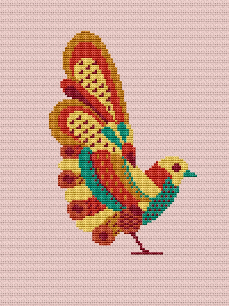 gold bird counted cross stitch chart
