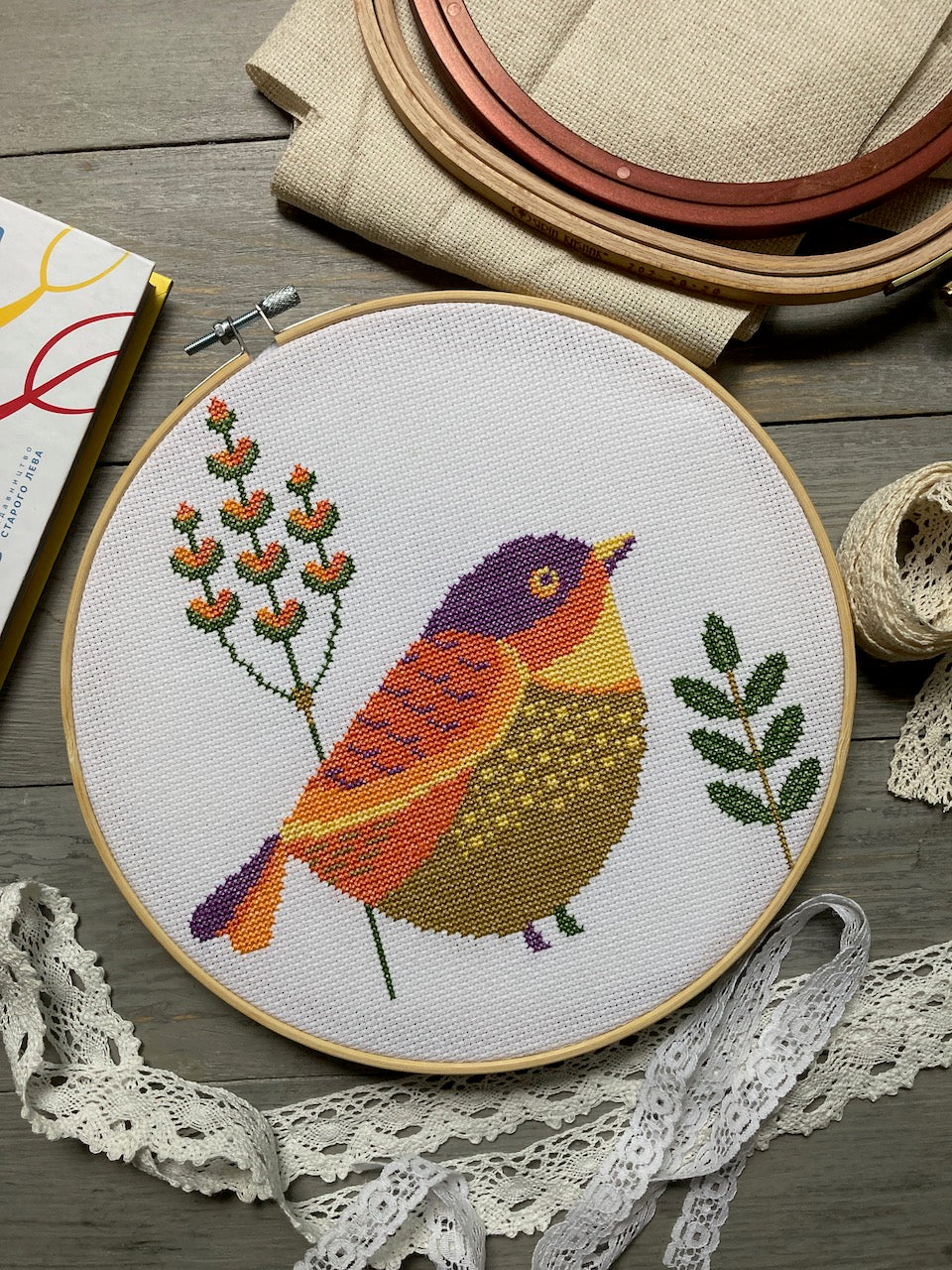 folk cute bird cross stitch pattern