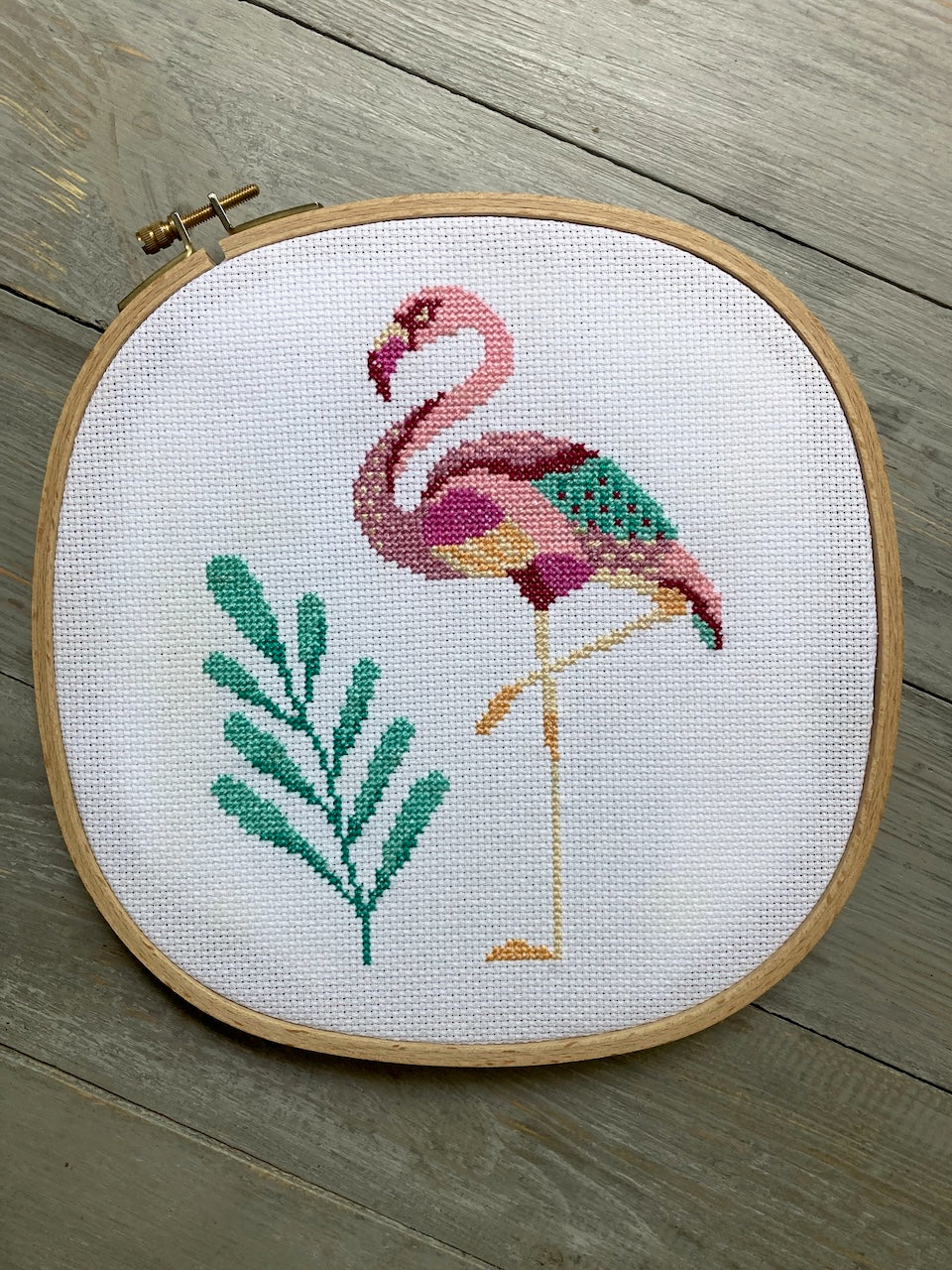 Folk primitive flamingo cross stitch pattern