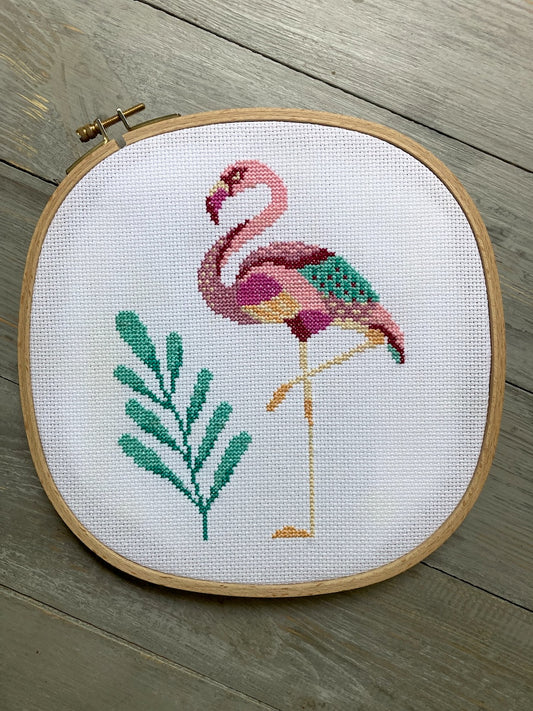 Folk primitive flamingo cross stitch pattern