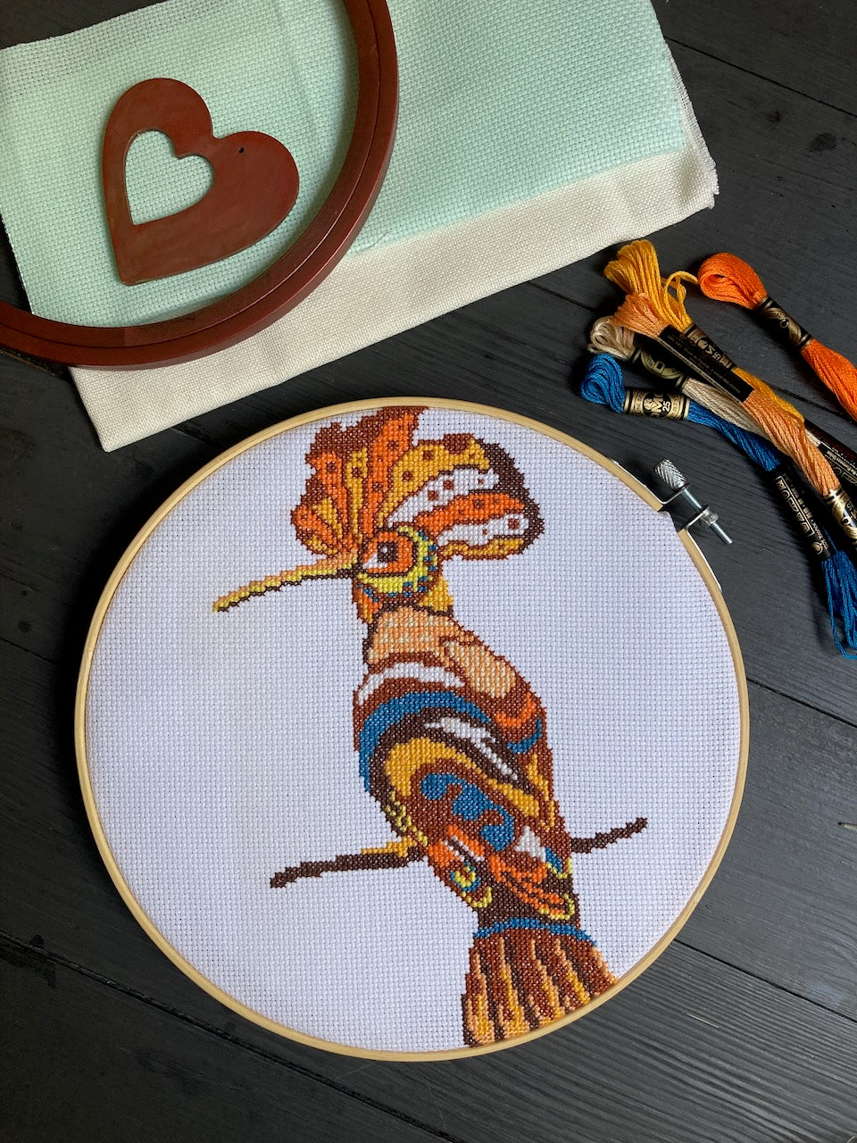 folk Hoopoe cross stitch finish