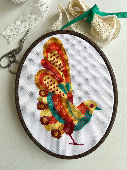 folk hen cross stitch pattern