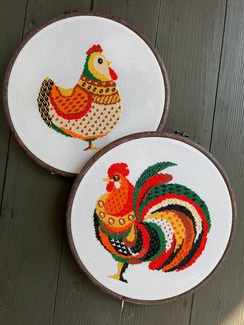 hen and rooster cross stitch pattern folk