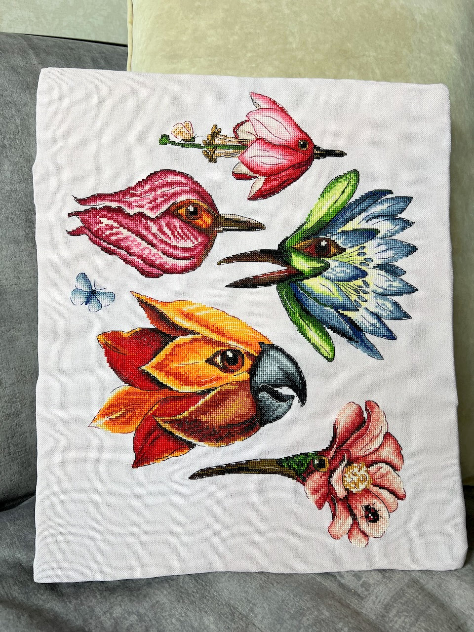 Collage of Magic Bird-flowers - cross stitch pattern