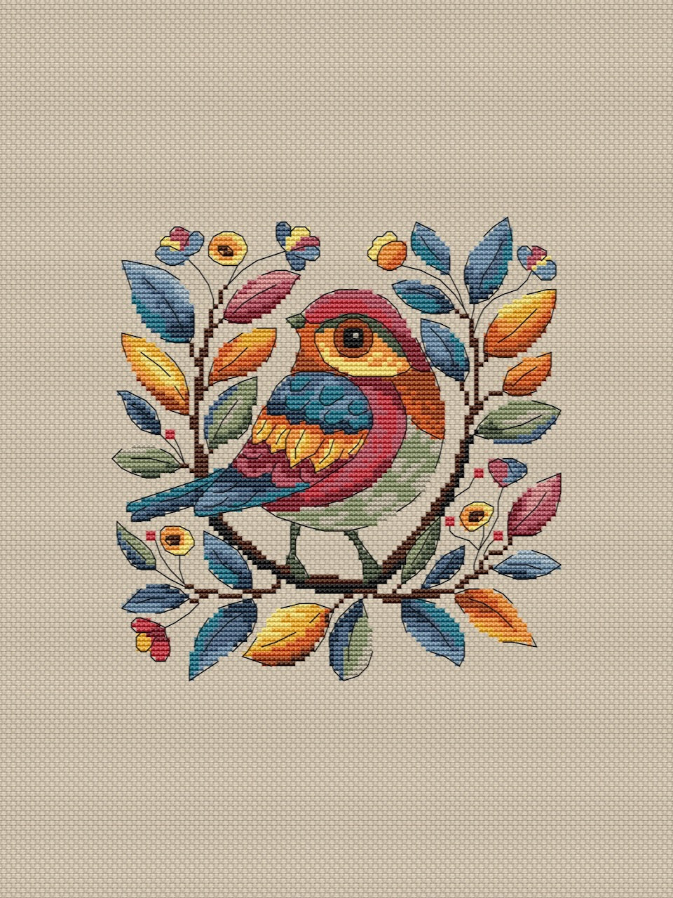 Red bird - cross stitch pattern