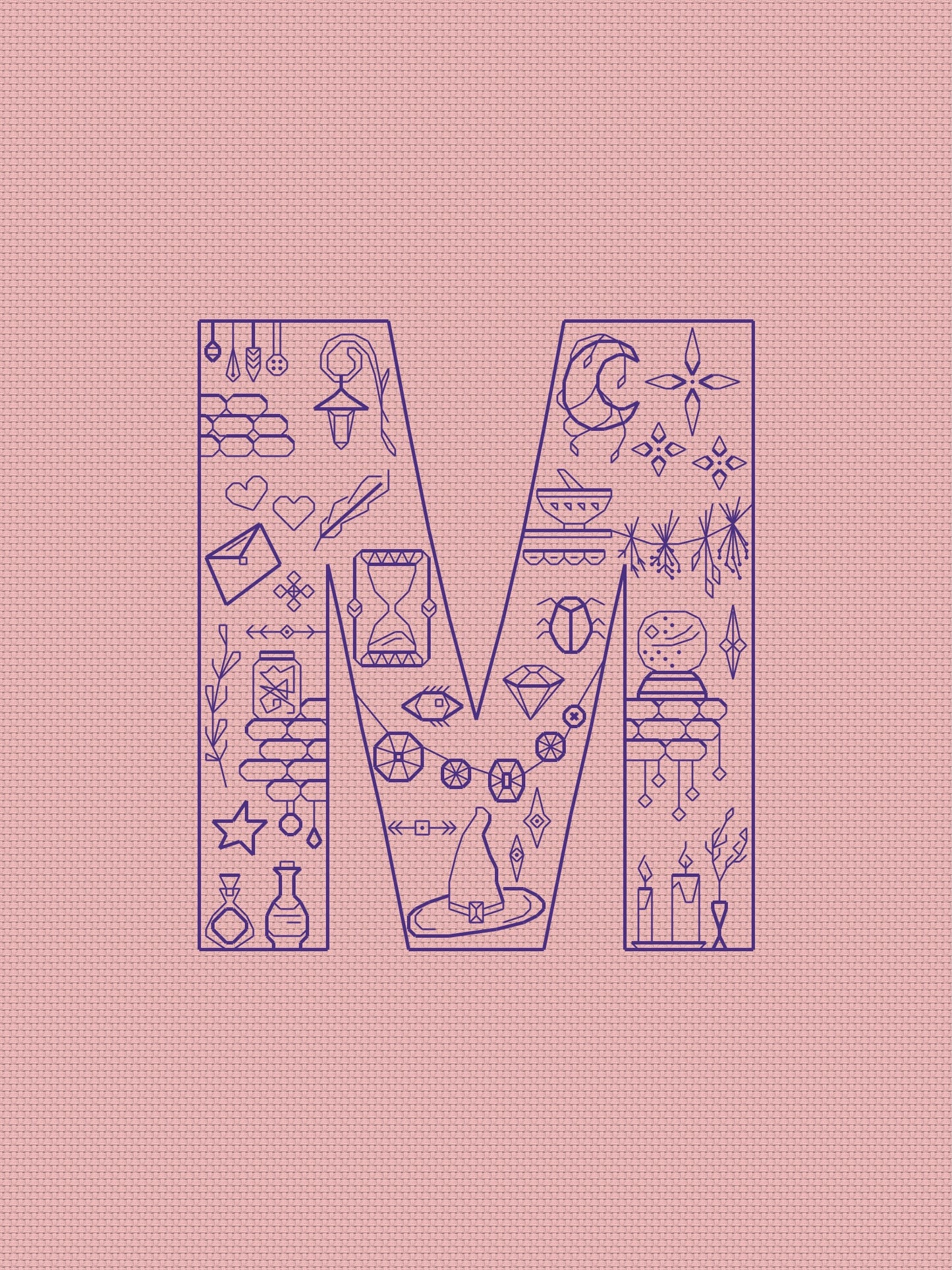 Witchy Monogram Letter "M" embroidery pattern