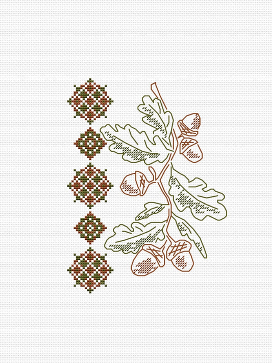 Acorn and Ornament - cross stitch pattern