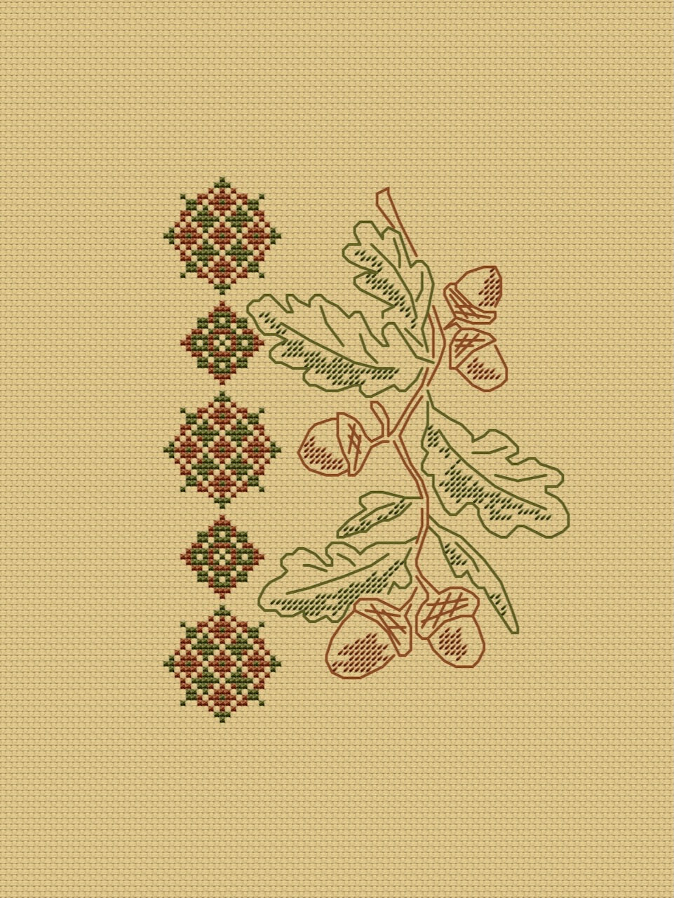 Acorn and Ornament - cross stitch pattern