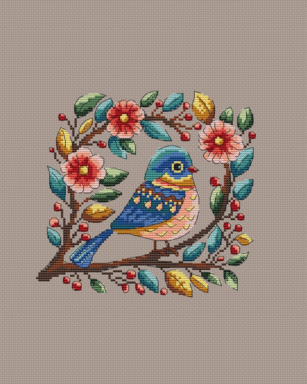 blue bird cross stitch pattern PDF