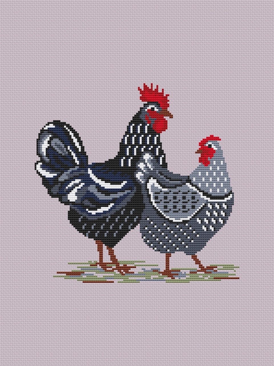 Black Rooster and Hen - cross stitch pattern
