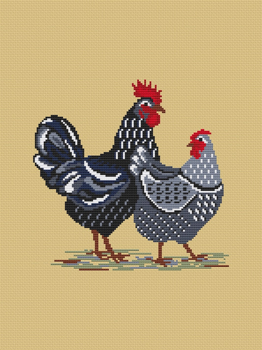 Black Rooster and Hen - cross stitch pattern
