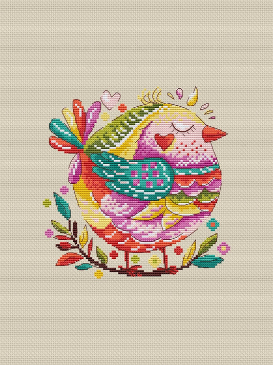 Candy bird round - cross stitch pattern