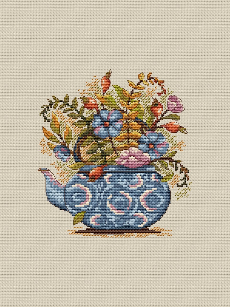 Floral Tea - cross stitch pattern
