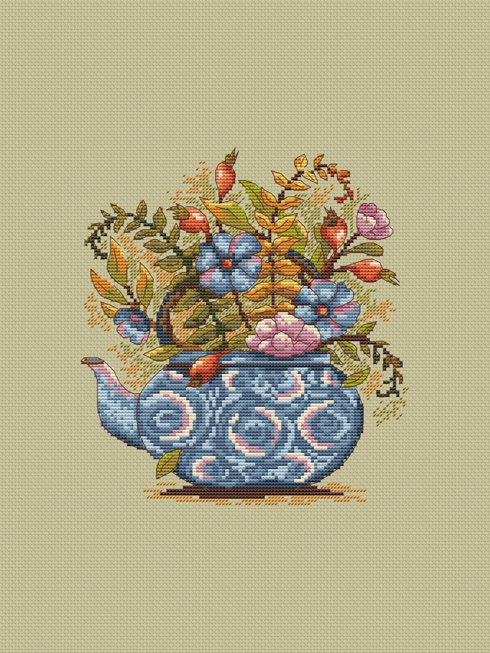 Floral Tea - cross stitch pattern