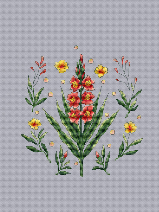 Gladiolus Botanical Cross Stitch Pattern PDF