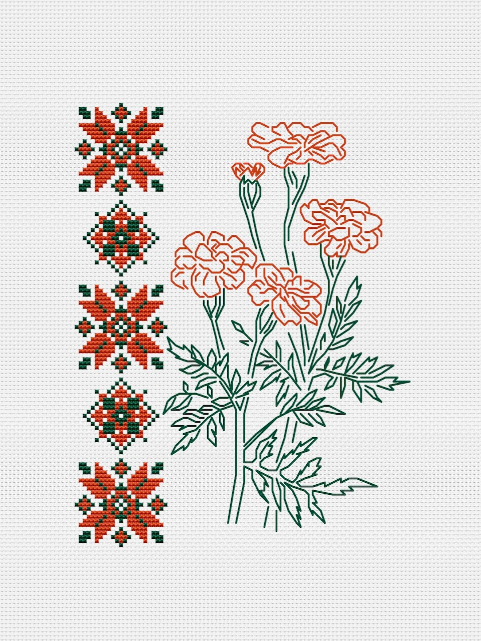 Marigold ornament cross stitch pattern