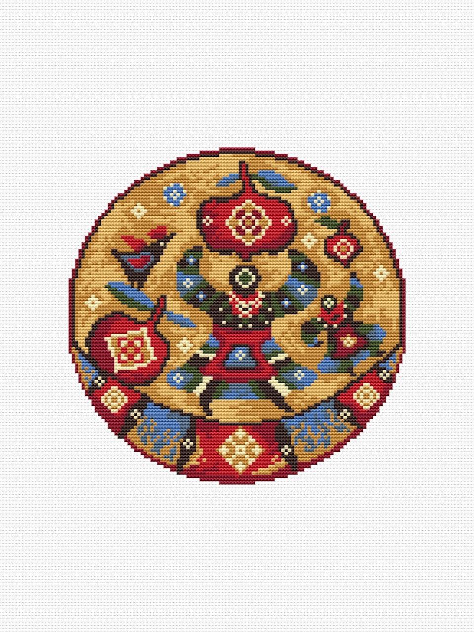 Plate with apple - cross stitch pattern