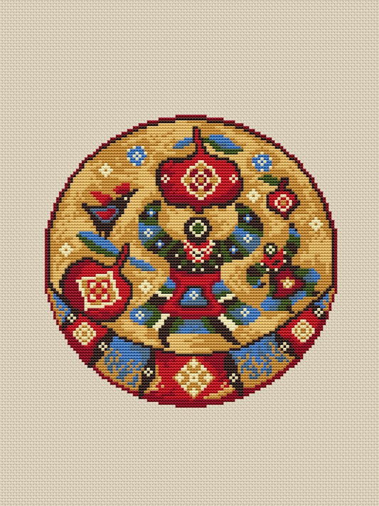 Plate with apple - cross stitch pattern