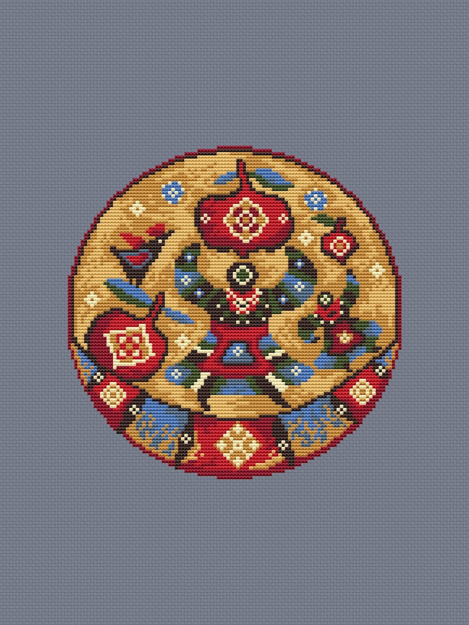 Plate with apple - cross stitch pattern