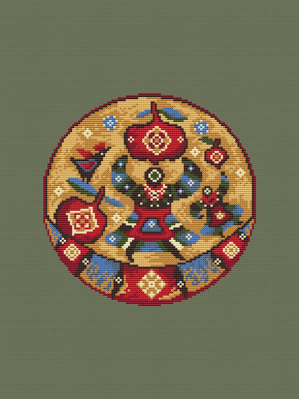 Plate with apple - cross stitch pattern
