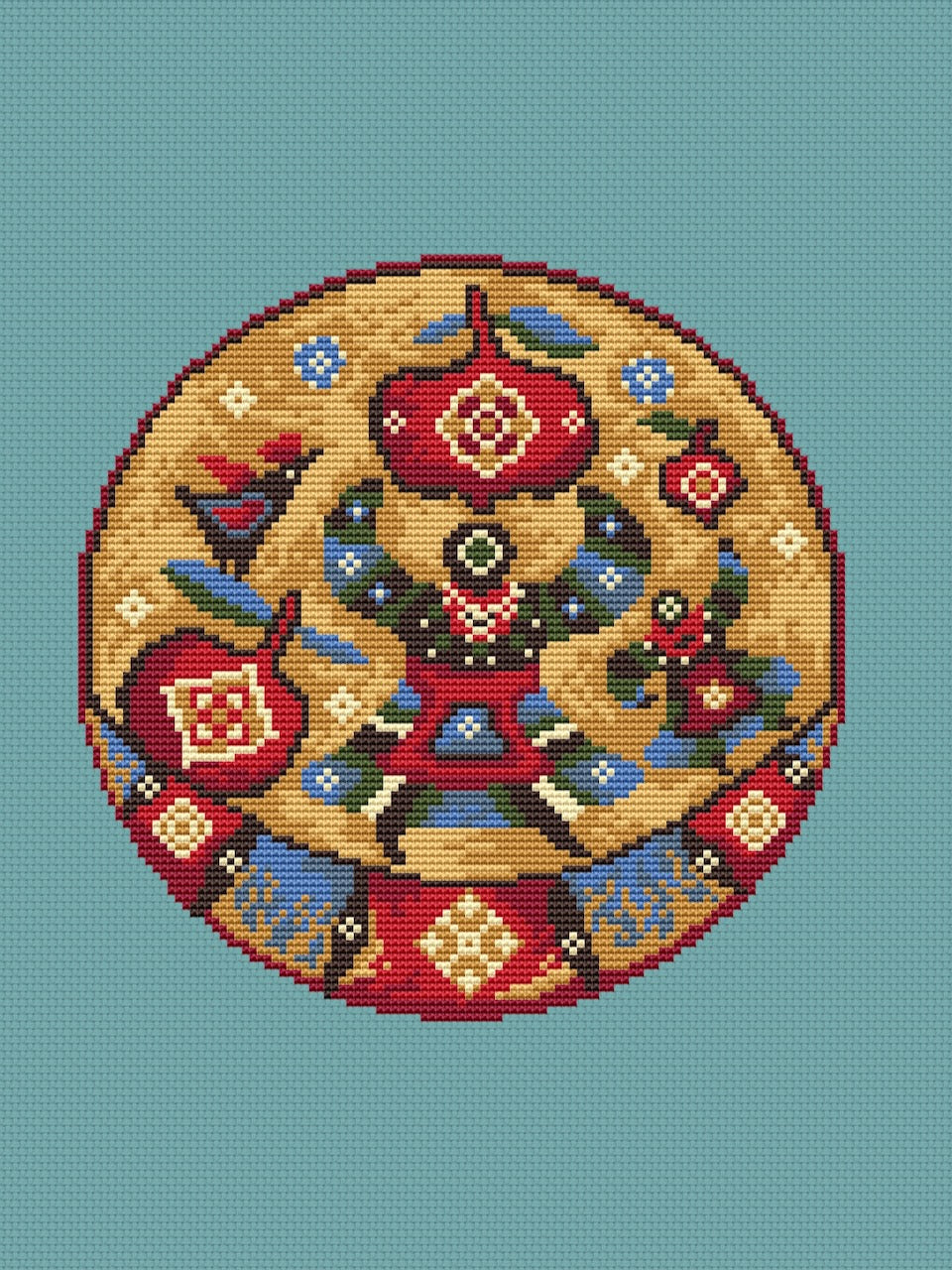 Plate with apple - cross stitch pattern