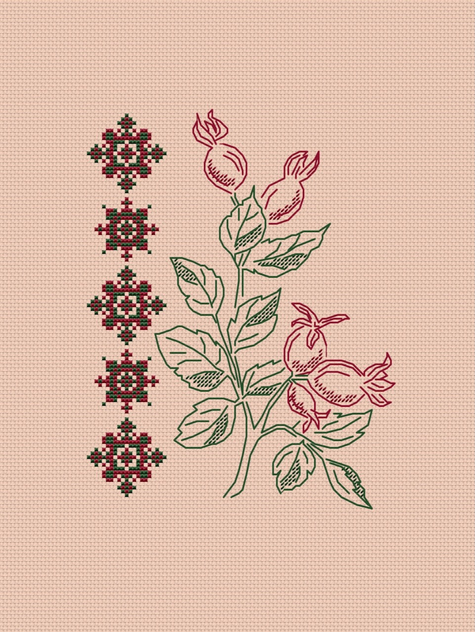 Rose hip ornament - cross stitch pattern