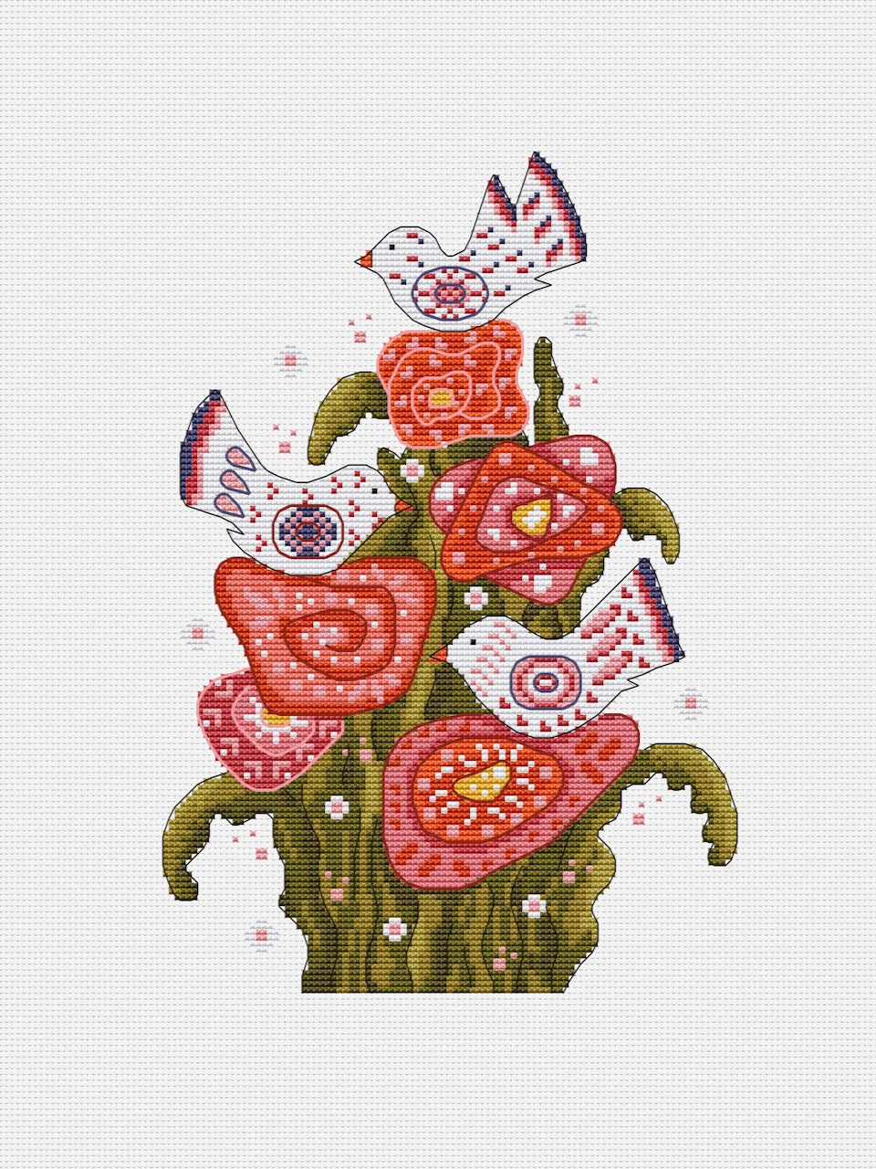 Folk flowers cross stitch pattern