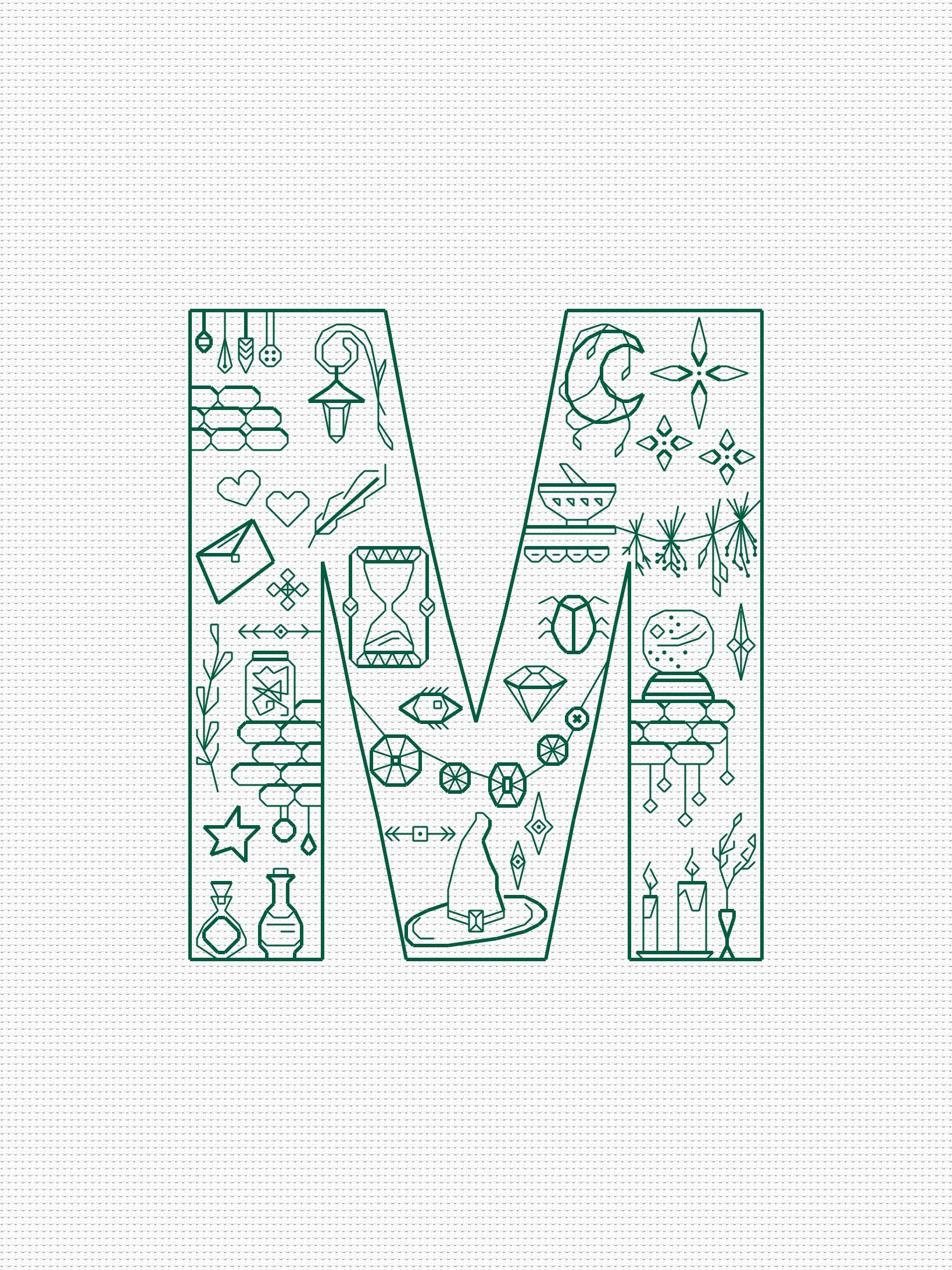 halloween pattern cross stitch Letter M magic