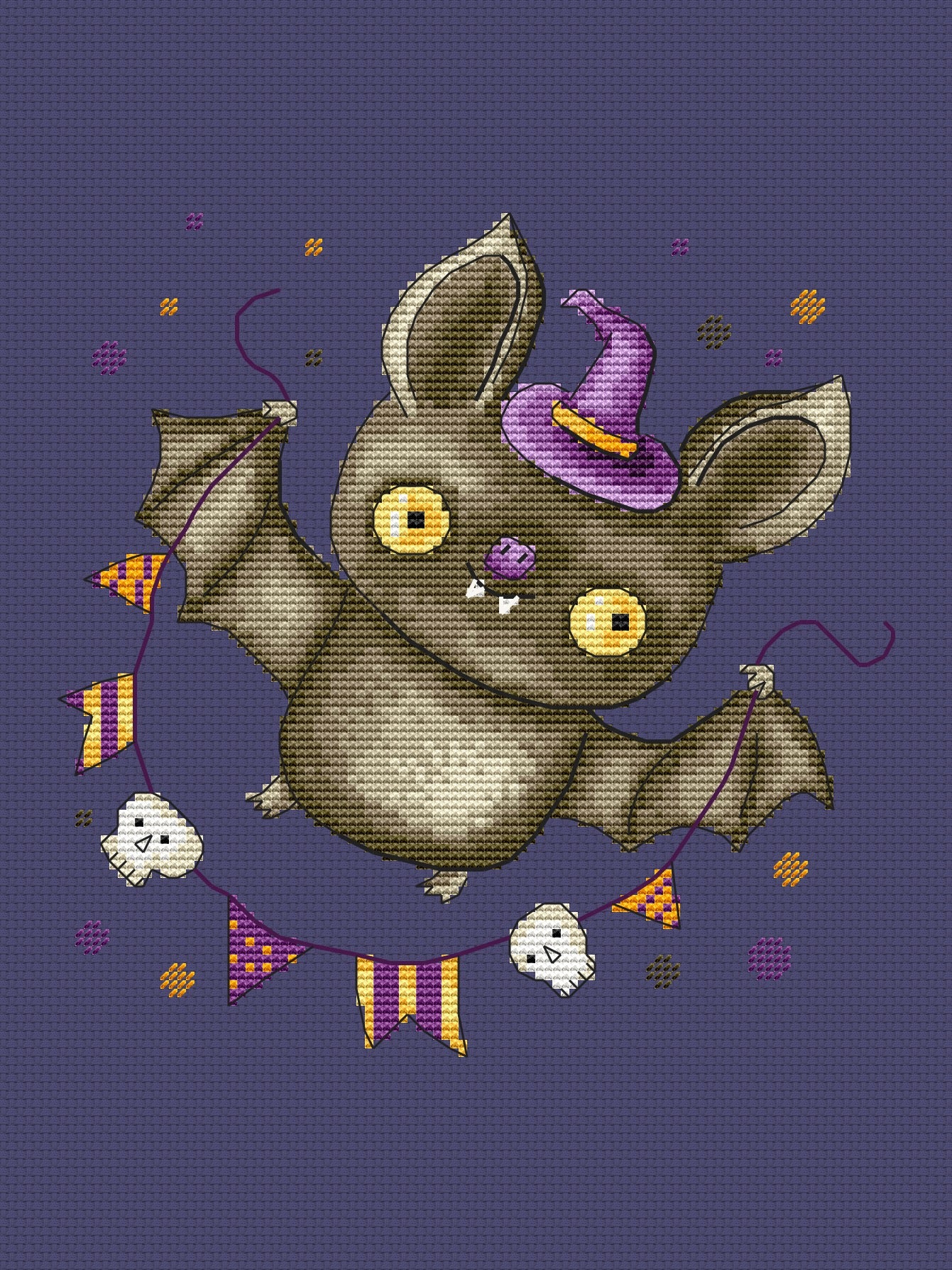 Funny bat cross stitch pdf pattern dark fabric