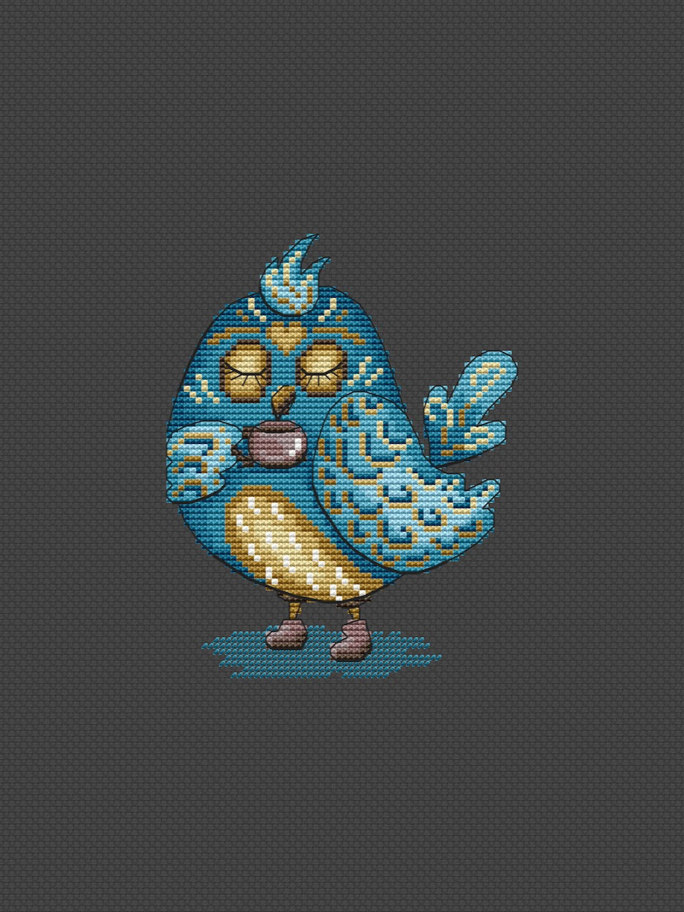 fun bird cross stitch pattern dark fabric