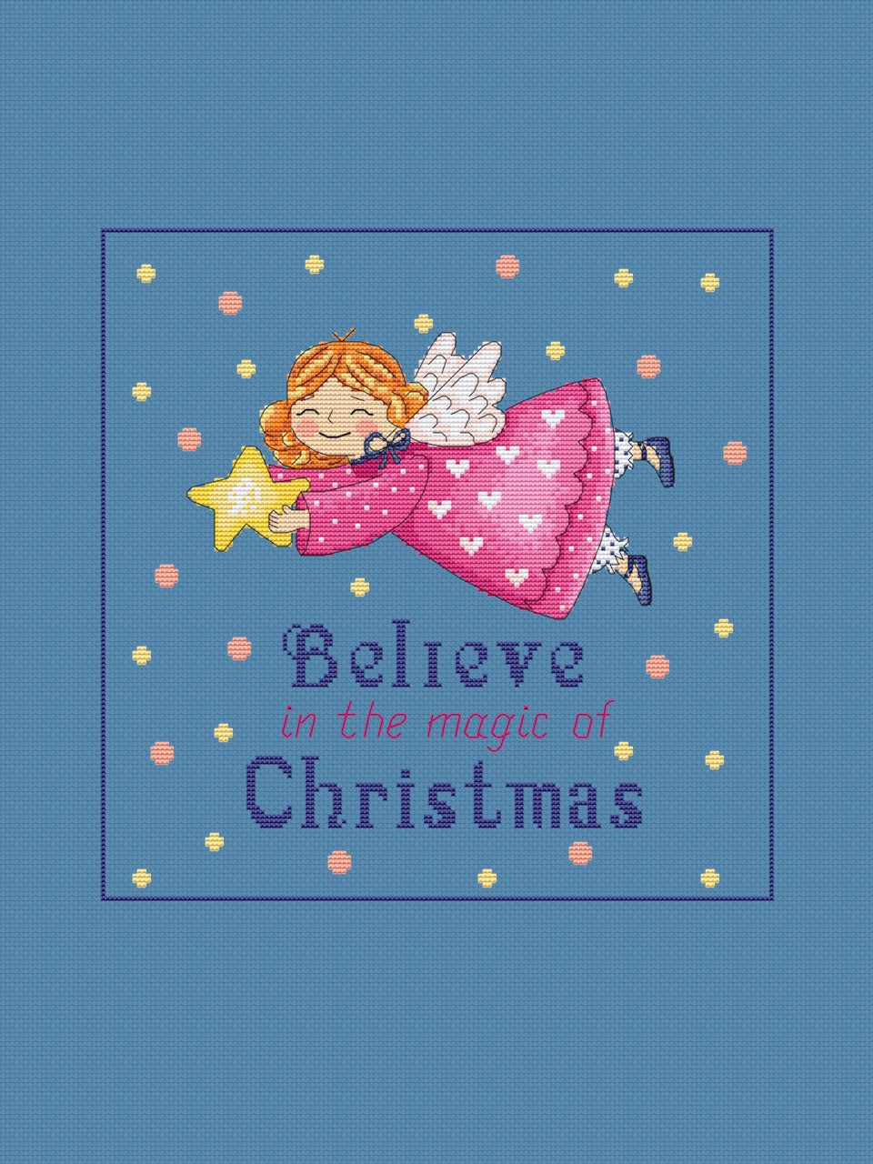 Christmas angel cross stitch pattern dark fabric