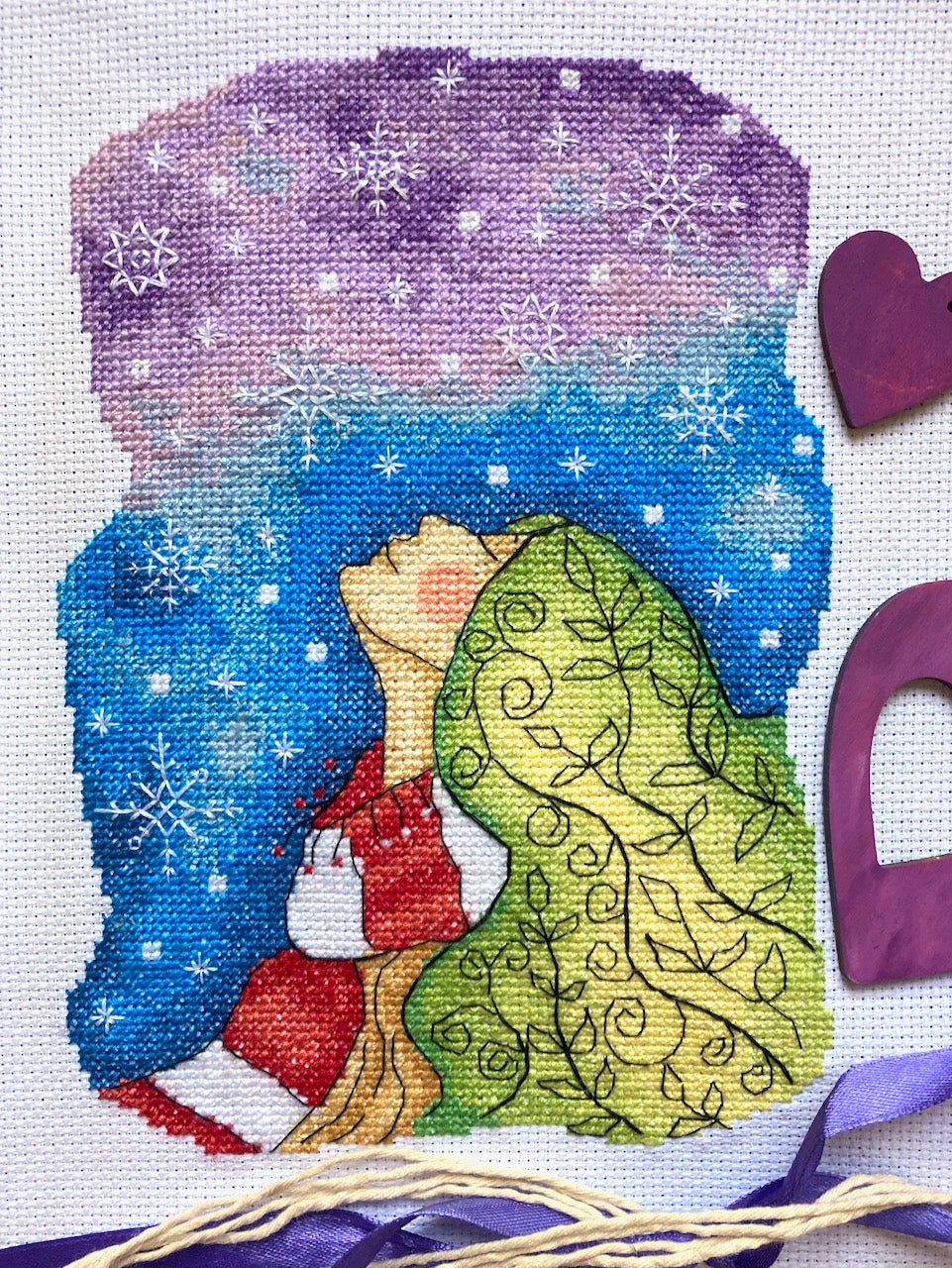 Floral girl cross stitch pattern