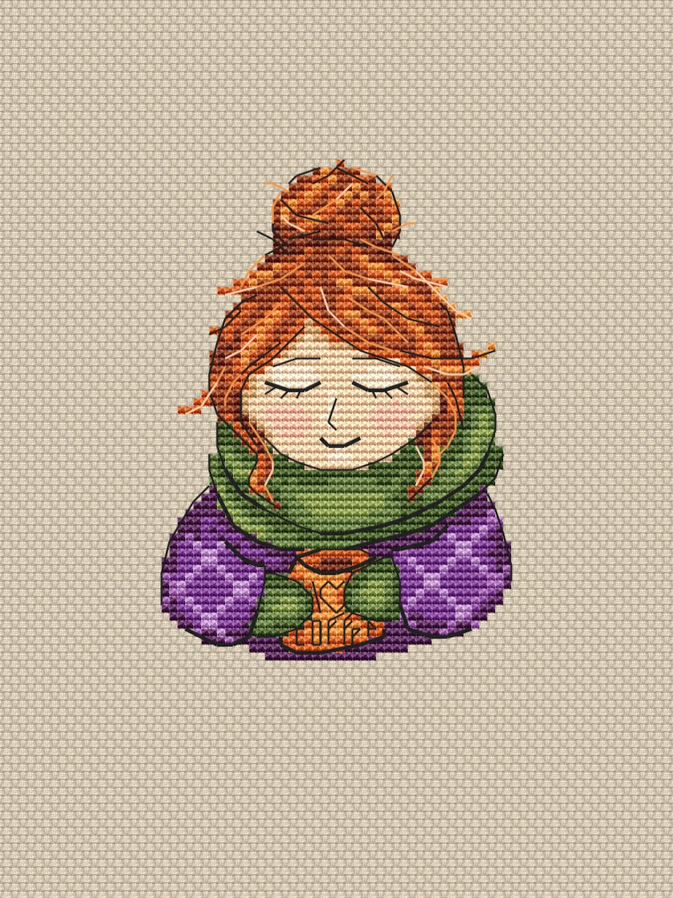 girl with coffee cross stitch pattern
