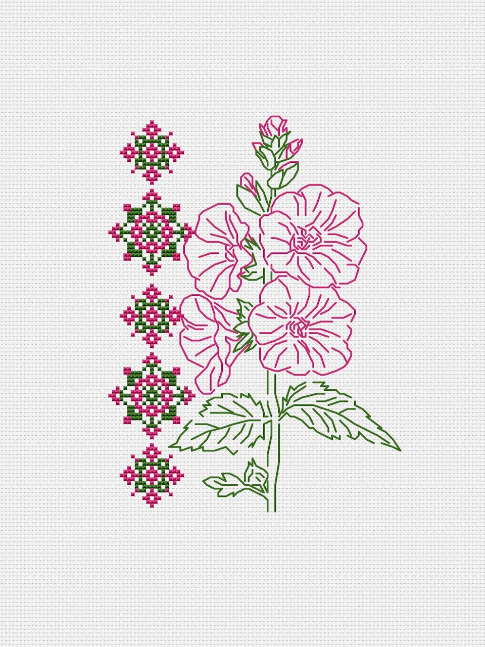 Hollyhocks cross stitch pattern