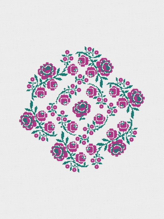 Mandala floral magenta - cross stitch pattern