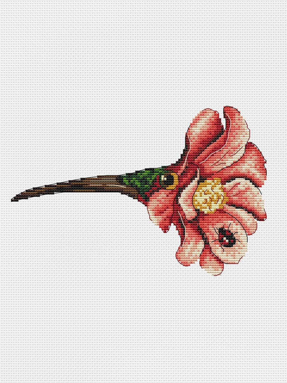 Bird flower with ladybug - cross stitch pattern