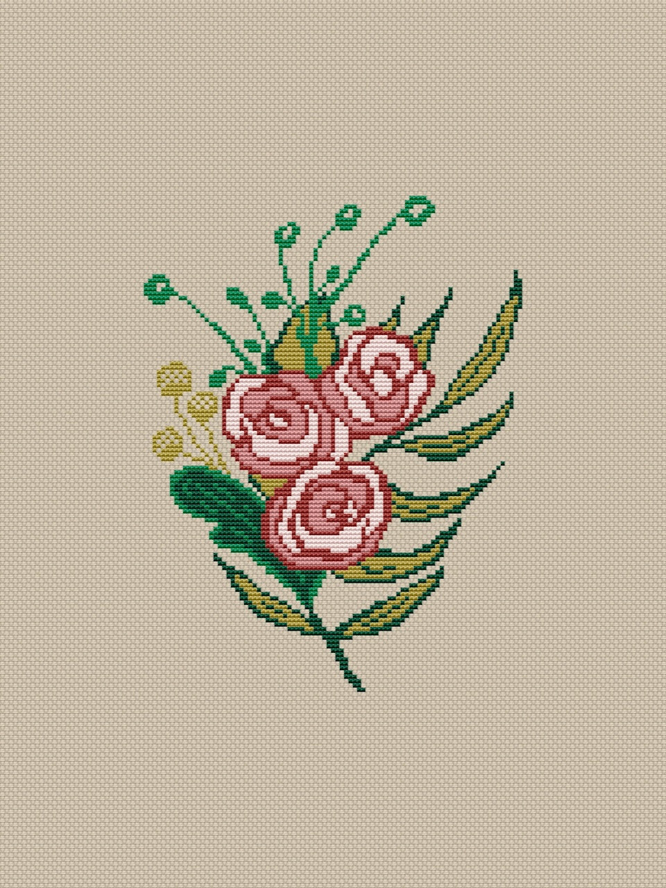 pink roses cross stitch pattern