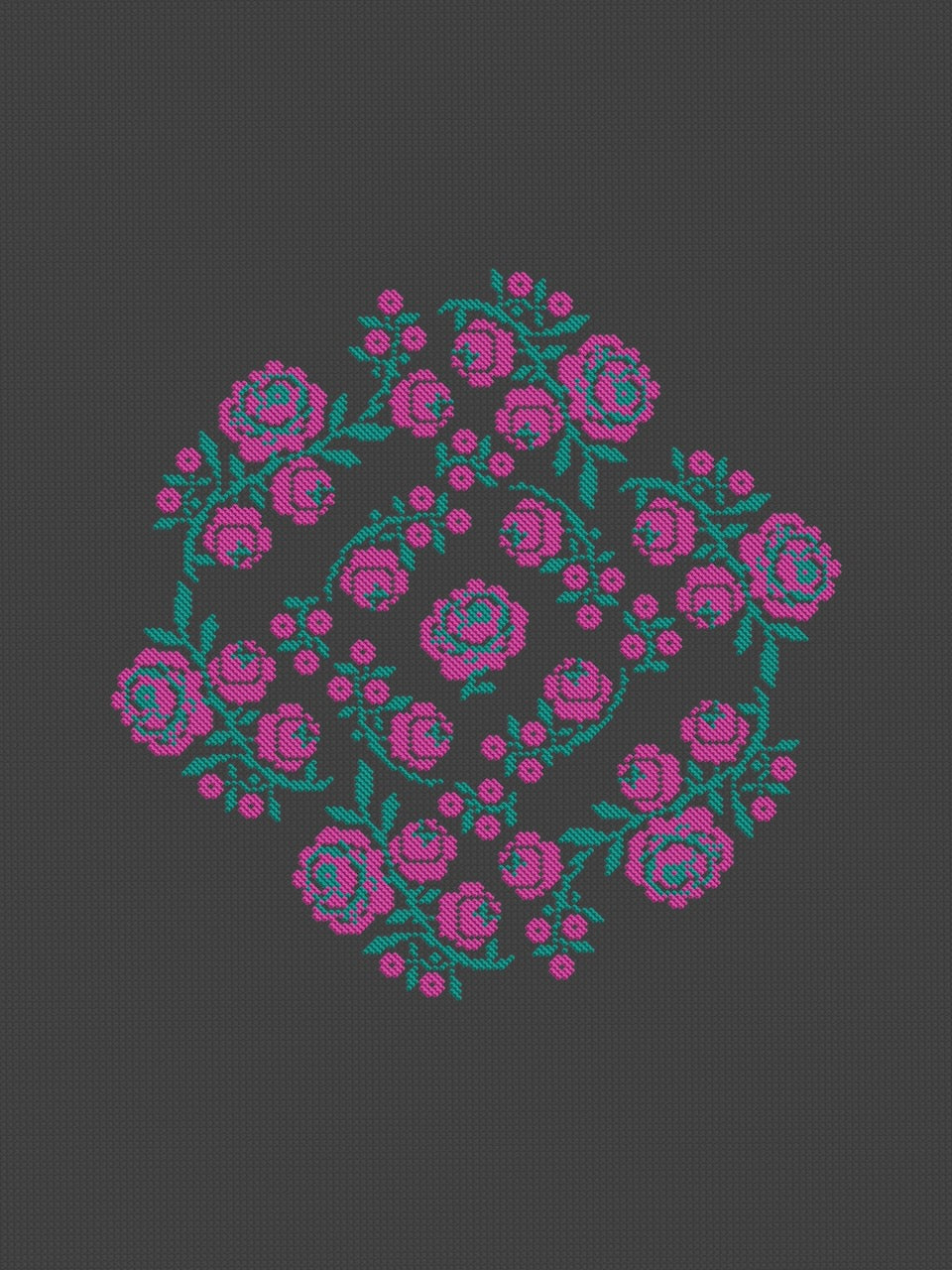 Mandala floral magenta - cross stitch pattern
