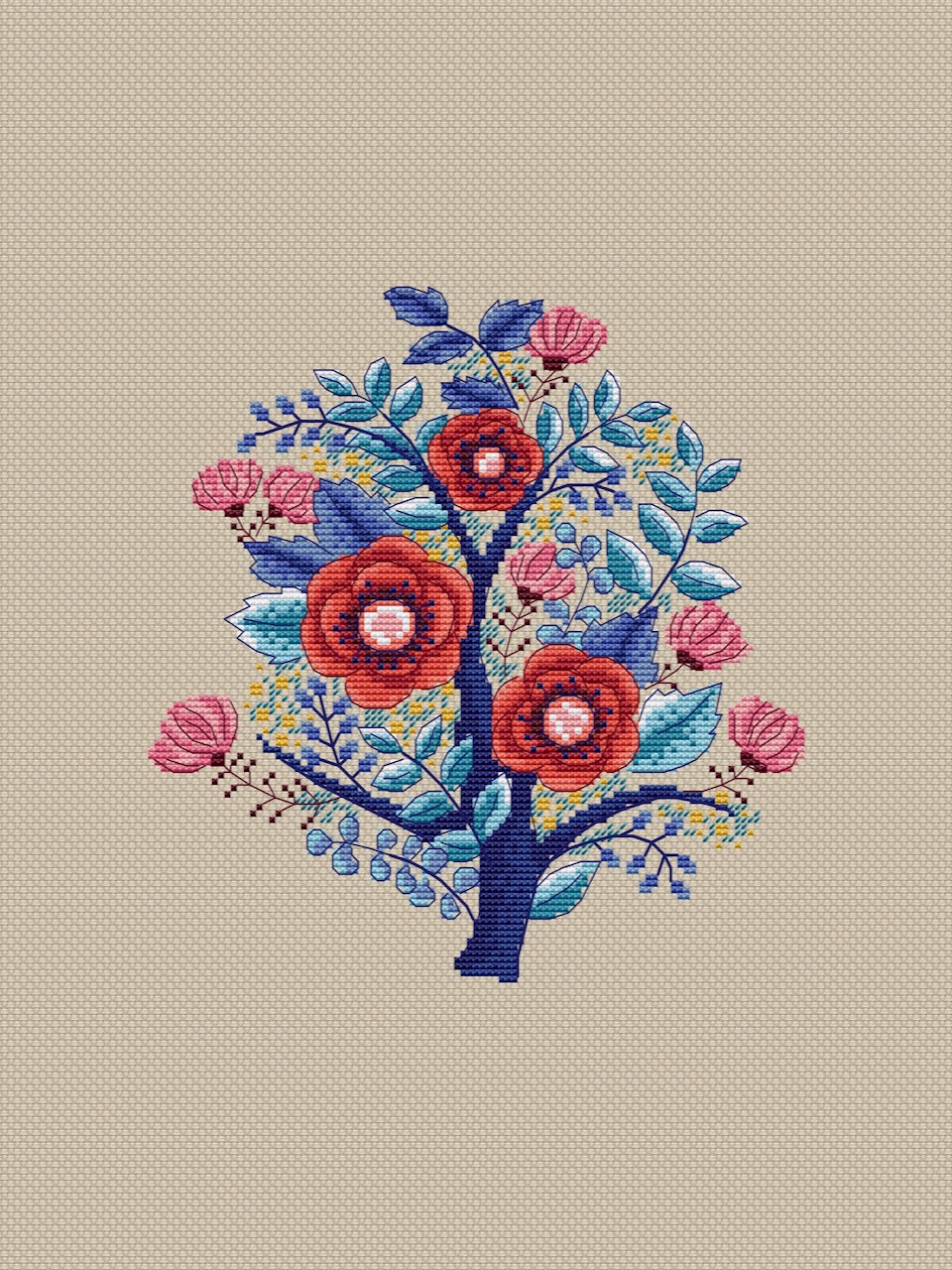folk flowers cross stitch pattern